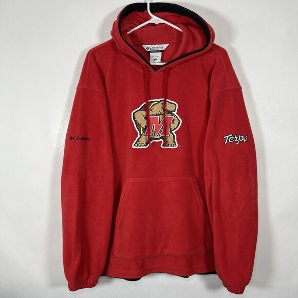 Vintage Maryland Terrapins Columbia Fleece Hoodie Mens Large Red Embroidered - Picture 1 of 12